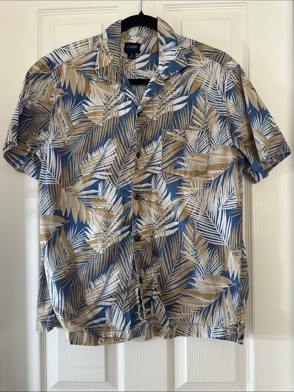 J. Crew Blue, Tan & White Tropical Short-Sleeve Camp Shirt